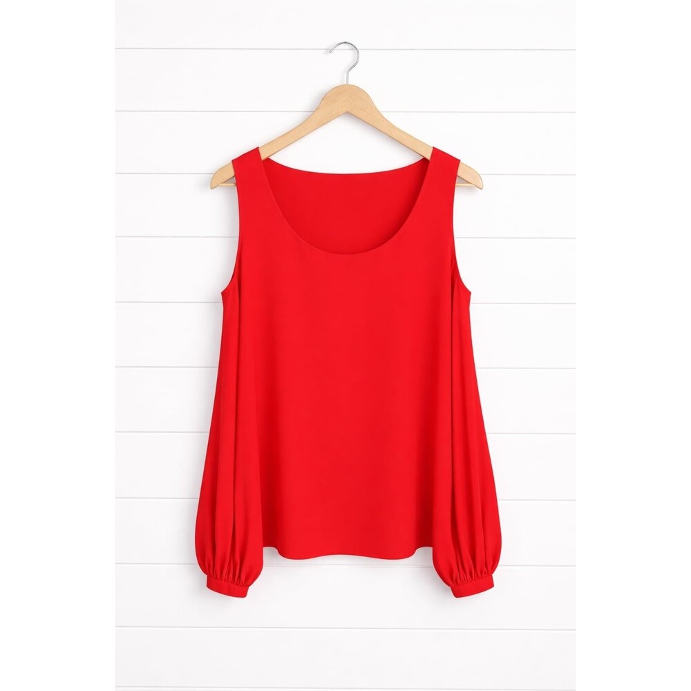 BAILEY 44 Cold shoulder silk top Solid Red  L long sleeve